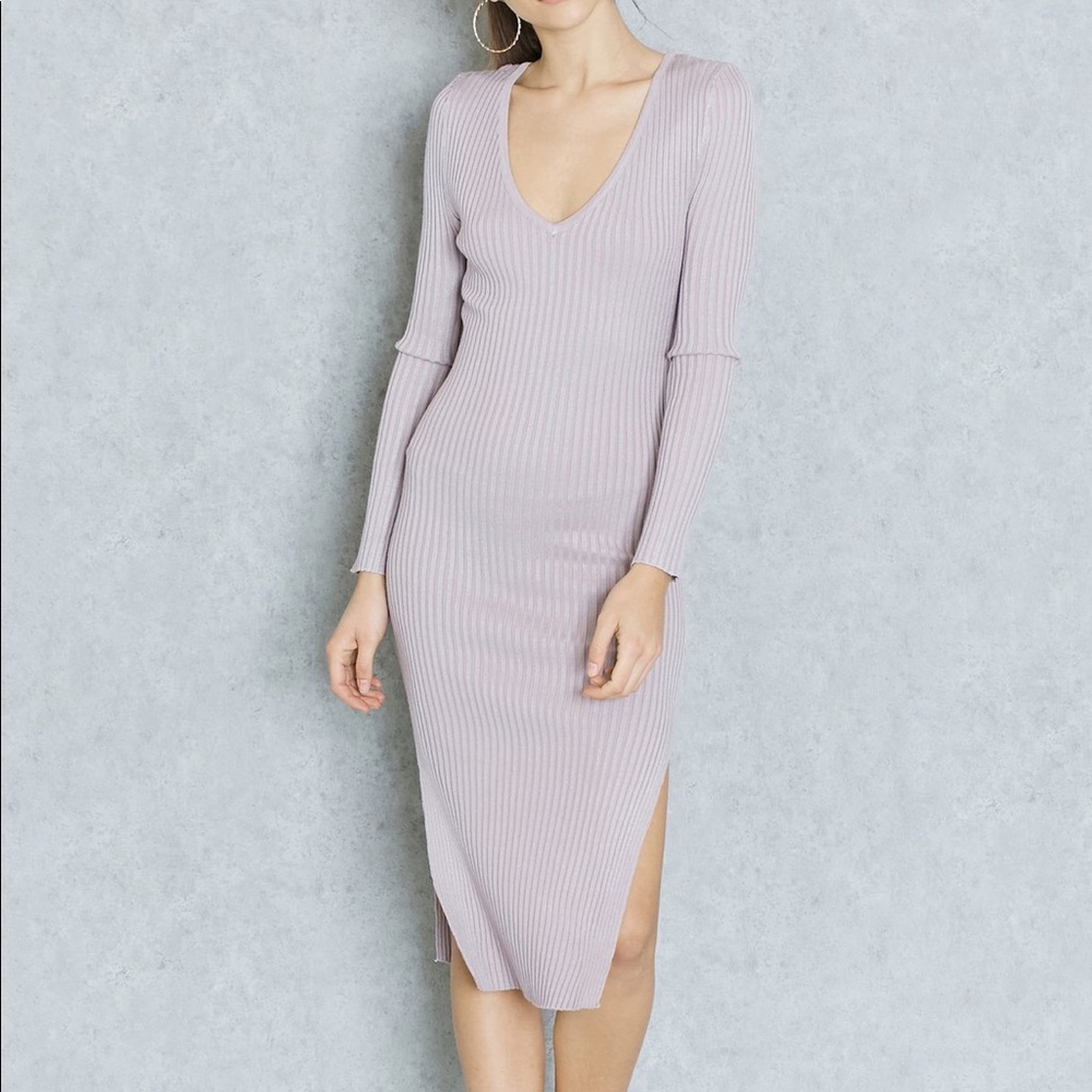 ⭕️ BOGO! Missguided Purple V Neck Side Split Sweater Ribbed Midi Dress